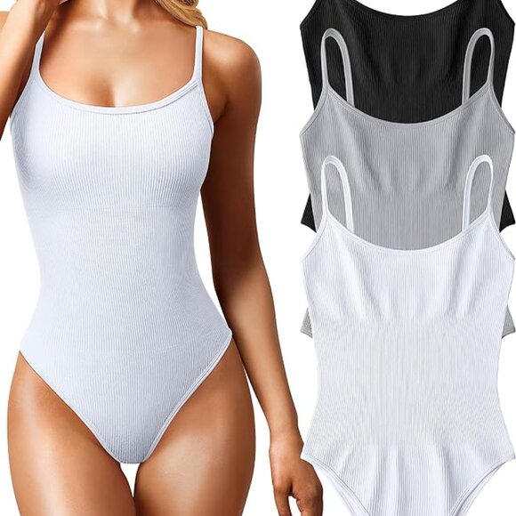 Other - Small OQQ Women's‎ 3 Piece Bodysuits Sexy Ribbed Sleeveless Adjustable Spaghetti
